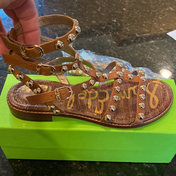Sam Edelman Studded Strappy Eavan Sandal NIB Sz 7.5 Spiced Clay (Brown/Gold) - Picture 5 of 10